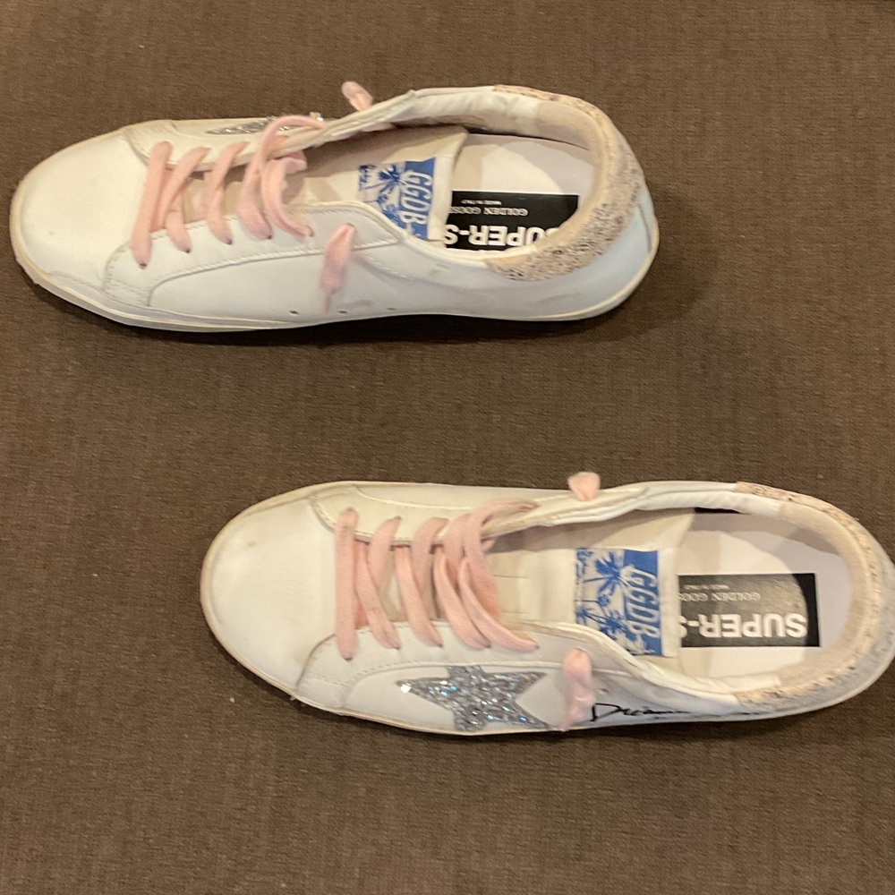 Golden Goose White Sneakers with Pink and Silver Accents - Picture 2 of 6